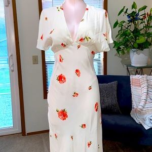 Zara Floral Printed Flutter Sleeve V-Neck Maxi MIDI Dress